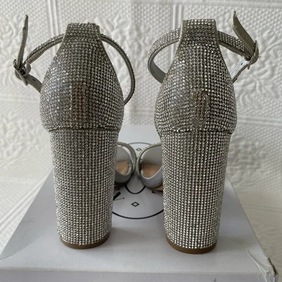 Steve Madden Carson-R Crystal Rhinestone Ankle Strap Open Toe Heels Silver 6 - Picture 5 of 13